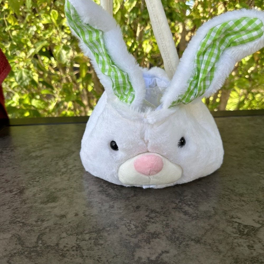 Easter Bunny Plush Basket 12” NWT White Rabbit Ears Kids Gift Egg Hunt Spring